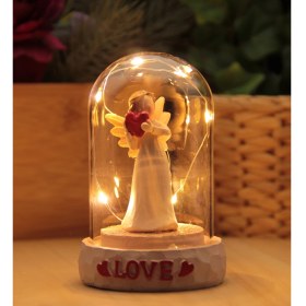 Resim Hediye Biziz Dekoratif Işıklı Melek Cam Fanus 