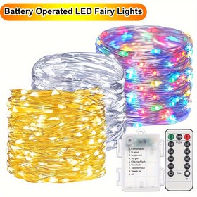 Resim Pil ile Çalışan Peri Işık, 5M/10M/20M Bakır Tel ile 50/100/200 LED, 8 Mod, Klasik Stil, Noel Teması, İç/Dış Mekan Dekorasyonu, Uzaktan Kumanda, Şarj Edilemeyen Düğme Pil, Priz Yok, Ev & Mutfak Aydınlatma 