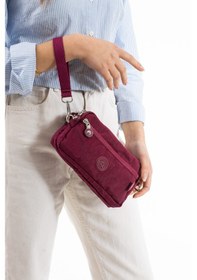 Resim Nemo Bags Bordo Unisex Cüzdan, 4 Gözlü, Telefonluk, Crinkle Kumaş, Çapraz Askılı Omuz Çantası, 20x12cm Bordo 