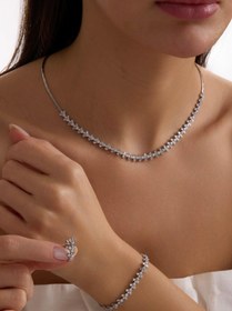 Resim 14 Ayar Beyaz Arpa Taşlı Su Yolu Altın Düğün Seti 