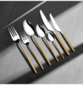 Resim Nehir Gloria Altın Saten 12 Kişilik 84 Parça Kutulu Çatal Kaşık Bıçak Takımı Altın - Gümüş 