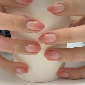 Resim 24 adet Zarif Pembe Gradyan Badem Şekilli Basın Çizgi Uçları, Orta Uzunluk, Düz Renk Tasarımı ile Parlak Bitiş - Düğünler, Günlük Kullanım ve Kendin Yap Nail Art için İdeal, Jel Yapıştırıcı ve Nail File Dahil, Nail Art Aksesuarları 