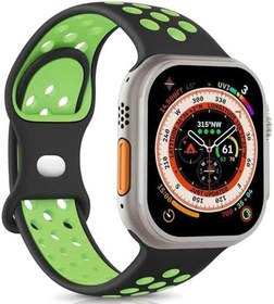 Resim Microsonic Apple Watch SE 2022 44mm için Kordon Rainbow Band Siyah Yeşil [Watch SE 2022 44mm ile Uyumlu Kordon - Siyah Yeşil] 