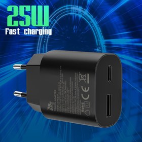 Resim 25W Süper Hızlı Şarj 2-Port USB A+C Güç Adaptörü, 110V/220V, 20-30W Çıkış Gücü, AB Fiş Adaptörü Kamu-Kamu Bağlantı Polariitesiyle, for iPhone Xiaomi için Hızlı Şarj, for Samsung/Black için Uygun, Tüm Mevsimler İçin 