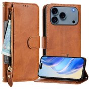 Resim İpohone Uyumlu 17 Pro Max İçin Pu Deri Mıknatıslı Fermuarlı Kartlık Flip Kılıf 