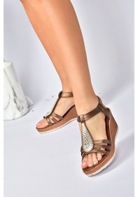 Resim Fox Shoes Bakır Taşlı Dolgu Topuklu Günlük Kadın Sandalet M258316 