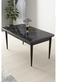 Resim Canisa Concept Arp Serisi 70x110 Sabit Mutfak Masası Takımı Siyah Mermer Desen Masa 4 Turkuaz Sandalye Masa Siyah/ Sandalyeler Turkuaz 