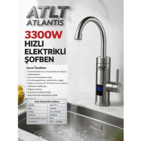 Resim 3300W Hızlı Elektirikli Ani Su Isıtıcı Termal Şofben Musluk Batarya Dijital Göstergeli Mutfak 