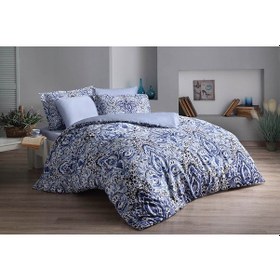 Resim Taç Dijital Saten Yorgan Seti King Size Quinn Mavi 