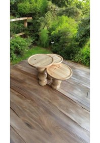 Resim Wood Ahşap 3 Lü Set Fitilli Mantar Yan Sehpa Modern Fiskos / Naturel Renk / Zigon Sehpa Vernikli Naturel 