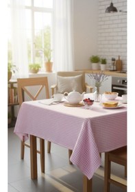 Resim 170x170 Cm Pötikare Kareli Sofra Bezi Masa Örtüsü, Piknik Örtüsü, Çok Amaçlı Şık Ve Dayanıklı Örtü Pembe 