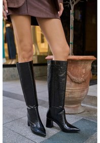 Resim Lopez Kadın Siyah Rugan Topuklu Çizme Siyah Rugan 