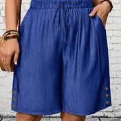 Resim Kadınlar İçin Plus Beden Esnek Bel Rahat Pantolon - %100 Polyester Hafif Düz Kesim Cepli, Tek Renk Makinede Yıkanabilir İlkbahar/Yaz Günlük Kıyafetler 