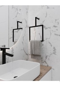 Resim Aju Havluluk Metal Ev Mutfak Banyo Duvara Monte Havlu Tutacağı Kare Modern Şık Tasarım Siyah 