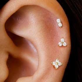 Resim 3 adet CZ Tragus Helix Kulak Çivi Seti, Kadınlar İçin Uygun, Hipoalerjenik 14K Altın Kaplama Yuvarlak Zirkonya Çiçeği Moda Delme İtme-geri Çekme Vücut Takıları Çoklu Delinmeler İçin 