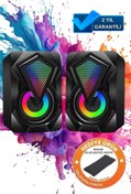 Resim Zineets Bilgisayar Hoparlörü Rgb Led Işıklı Gaming Oyuncu Hoparlörü 3.5mm Jack Usb Speaker 1+1 Ses Sistemi 