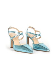 Resim Dericlub Kadın Stiletto Sivri Burun Arkası Açık Bantlı Topuklu Ayakkabı Gerçek Deri Sy 27380 Buz Mav Buz Mavi 
