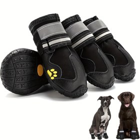 Resim 4 adet Büyük Köpek Ayakkabısı, Orta Boy Köpek Botları ve Kışın Karlı Günlerde, Yazın Sıcak Kaldırımlarda, Yağmurlu Havalarda Su Geçirmez, Dış Mekan Yürüyüşleri, İç Mekan Sert Zeminlerde Kaymaz Taban Siyah 