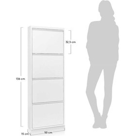 Resim Kilitli Dörtlü 4'lü Metal Ayakkabılık Beyaz Yedek Anahtarlı Beyaz 