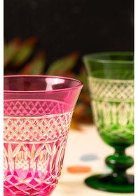 Resim Mest 6 Renk 6 Kişilik El Işçiliği Özel Yapım Ayaklı Cam Kahve Yanı Su Bardağı Seti - 200 Cc Renkli 