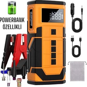Resim The Wlue Kablosuz Şarjlı Taşınabilir Araç Akü Start 8000 mAh 14.8V Powerbank Destekli Oto Hava Kompresörü 
