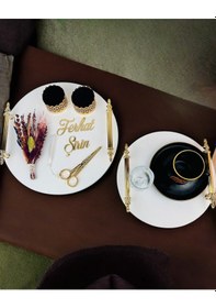Resim Commitment Gold Polyester Nişan Tepsisi Krem Krem 