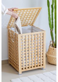 Resim Digithome Bambu Bölmeli Çamaşır Sepeti 62x45 Cm Kulplu Taşınabilir Bezli Kahverengi 