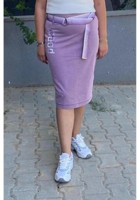 Resim Mia Butik Büyük Beden Lila Tasarım Kot Etek Lila 