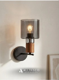 Resim Elyra Modern Dekoratif Duvar Aplik Ahşap Detaylı Camlı Aydınlatma Füme 