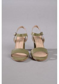 Resim Seç 0032 Hakiki Deri Tek Bant Sandalet Topuk Boyu 8,5cm Yeşil - 39 Yeşil 