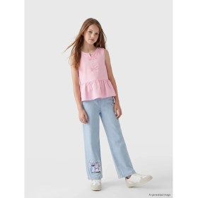Resim LC Waikiki Lcw Kids Indigo Wideleg Stitch Baskılı Kız Çocuk Jean Pantolon 
