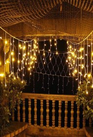 Resim Modaba 16 Saçaklı 4 Mt Dekoratif 96 Led Işık Sarkıt Sarı Renk Ip Perde Iç Mekan Dış Mekan Perde Led 