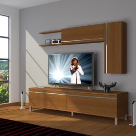 Resim Eko 5l Mdf Std Krom Ayaklı Tv Ünitesi Tv Sehpası Naturel Ceviz 