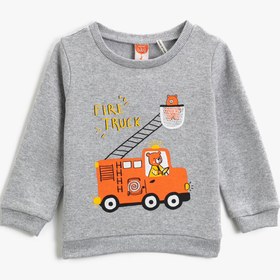 Resim Erkek Bebek Bisiklet Yaka Baskılı Uzun Kollu Sweatshirt 