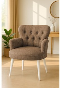 Resim Azra Mobilya Kahverengi Keten Kumaş Tekli Koltuk Berjer - Cafe Koltuğu - Bekleme Koltuğu - Beyaz Ayak Kahverengi 