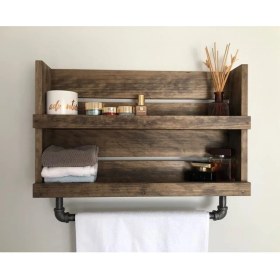 Resim Woodensa Ahşap Banyo Rafı Banyo Düzenleyici Modern Raf 