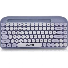 Resim Saywin Bluetooth Klavye Renkli Retro Kablosuz Klavye Daktilo Görünümlü Tuş Tasarımı Şık ve Kullanışlı Telefon Koyma Gözü Pilli Türkçe Q Klavye Sw-05 (Mor) 