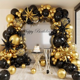Resim 147 adet 112 adet, Siyah Metal Altın/metal Gümüş Balon Kemer Seti, Patlayan Yıldız Alüminyum Film Balonlar, Simli Balonlar, Doğum Günü Partileri, Düğün Mekanları, Yıldönümleri, İç ve Dış Mekan Aktiviteleri, Mezuniyet Kutlamaları için Uygun 