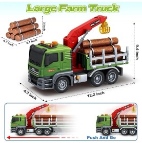 Resim Farbu Oyuncak 1:12 Sürtmeli Sesli Işıklı Fonksiyonel Oyuncak Kütük Taşıyıcı Kamyon 