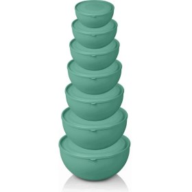 Resim Melkan Home Yuvarlak Kapaklı Kase Seti 7'li Kase Set 14 Parça 