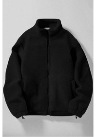 Resim Ghassy Co. Erkek Alaska Regular Peluş Sherpa Kışlık Tam Fermuarlı Polar Sweatshirt Siyah 