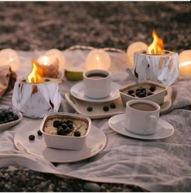 Resim Şömine Mini Masaüstü Taş Ateş Çukuru Mermer Desenli Şömine Isıtıcı Şömine 