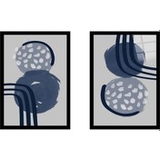 Resim Gri Ve Mavi Desenler İkili Çerçeveli Cam Tablo Seti-173472 