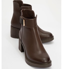 Resim Luvi Shoes Rashe Kahverengi Tokalı Kadın Kalın Topuklu Bot kahverengi 
