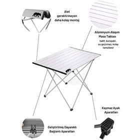 Resim Kamp Ayısı Orta Boy Alüminyum Çantalı Katlanabilir Kamp Ve Piknik Masası - Gri 66x47x51 CM 