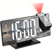 Resim 180° Ayarlanabilir LED Projeksiyonlu Alarm Saati, Snooze, 12/24H Sıcaklık Göstergesi ve Ayna Tasarımı – USB ile Çalışan, Yatak Odası, Ev Ofisi veya Oturma Odası İçin – Siyah Dikdörtgen Çerçeve, Yüksek Çözünürlüklü Ekran, Gece Modu ve Hafıza Fonksiyonu, Yatak Odaları İçin Alarm Saatleri 