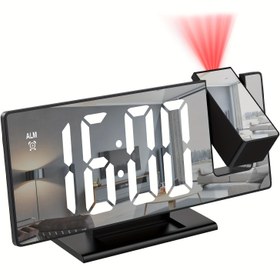 Resim 180° Ayarlanabilir LED Projeksiyonlu Alarm Saati, Snooze, 12/24H Sıcaklık Göstergesi ve Ayna Tasarımı – USB ile Çalışan, Yatak Odası, Ev Ofisi veya Oturma Odası İçin – Siyah Dikdörtgen Çerçeve, Yüksek Çözünürlüklü Ekran, Gece Modu ve Hafıza Fonksiyonu, Yatak Odaları İçin Alarm Saatleri 