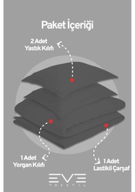 Resim Eve Tekstil %100 Pamuk Ranforce Çarşaflı Yastık Ve Yorgan Kılıflı Çift Kişilik Nevresim Takımı 200x220 Cm Koyu Gri 