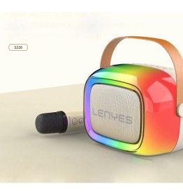 Resim Lenyes S228 Rgb Işıklı Askılı Mikrofonlu Bluetooth Speaker Hoparlör V5.3 Bej 