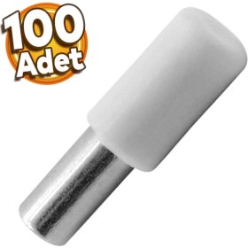 Resim Badem10 Raf Pimi Plastik Başlı Cam Tutucu Çivisi Mobilya Dolap Pimi Beyaz (100 Adet) 